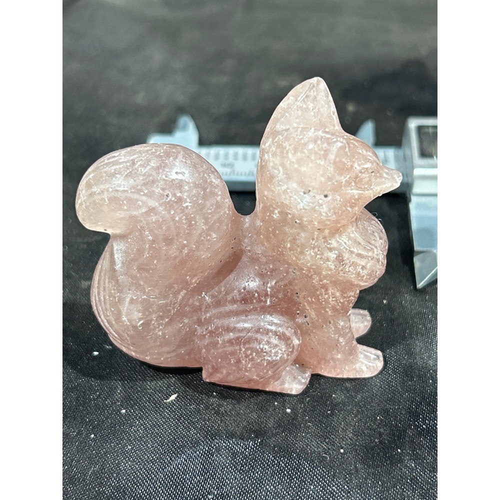 Strawberry Quartz Fox Figurine Hand Carved Crystal Stone Pink Animal Sculpture